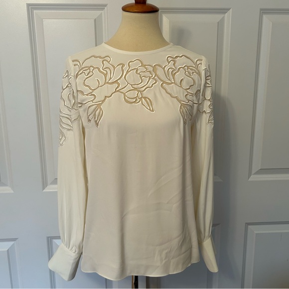 White House Black Market Tops - White House Black Market Off White Floral Open Embroidered Blouse NWOT